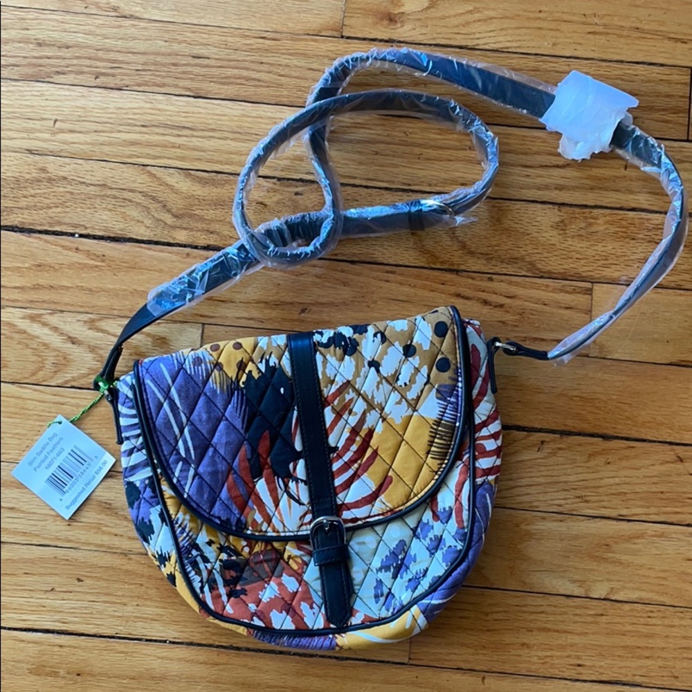 Vera Bradley Lim Saddle Bag- “Painted Feathers”